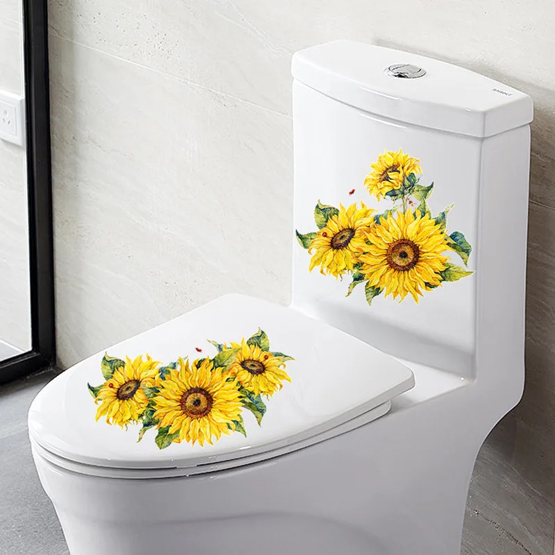 1PC adesivo a grappolo di girasole bagno wc impermeabile coperchio del water adesivo per wc adesivo autoadesivo