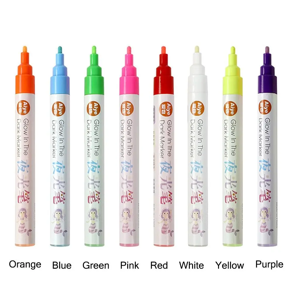 Personalized 8 Colors Luminous Pen Glowing in The Dark DIY Graffiti Highlighter Pen Hand Painting Fluorescent Pen Student