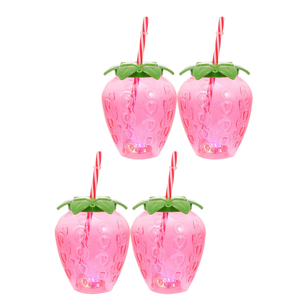 

4 Sets Straw Drinking Bottle Reusable Strawberry Water Bottles Sippy Cup Portable Fruit Tea Coffee Party Drink Cups Keep Warm