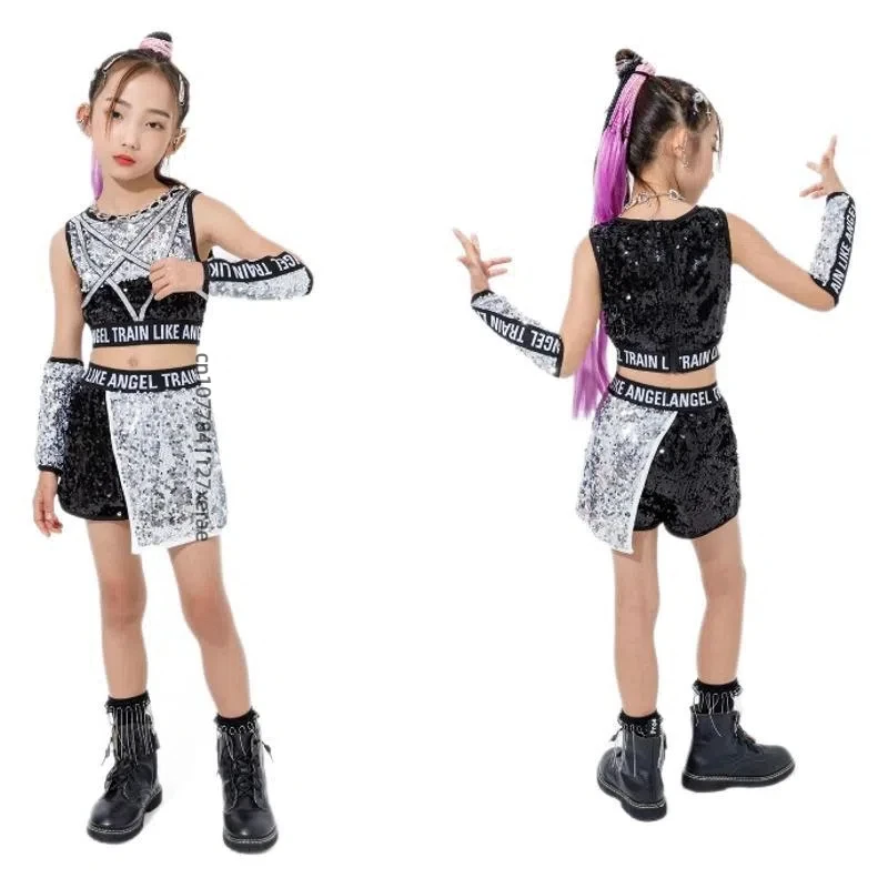 Children's Jazz Dance Performance Costume Sequin Set Handsome Girls' Jazz Dance Costume Hip-hop Street Dance Cool Clothes