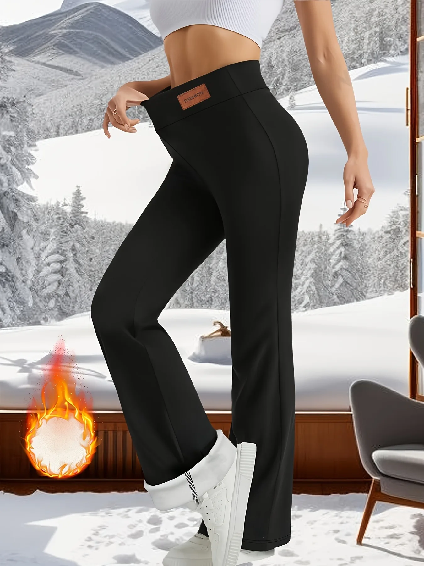 Women's fleece lined leggings winter flared leggings warm training hiking yoga pants