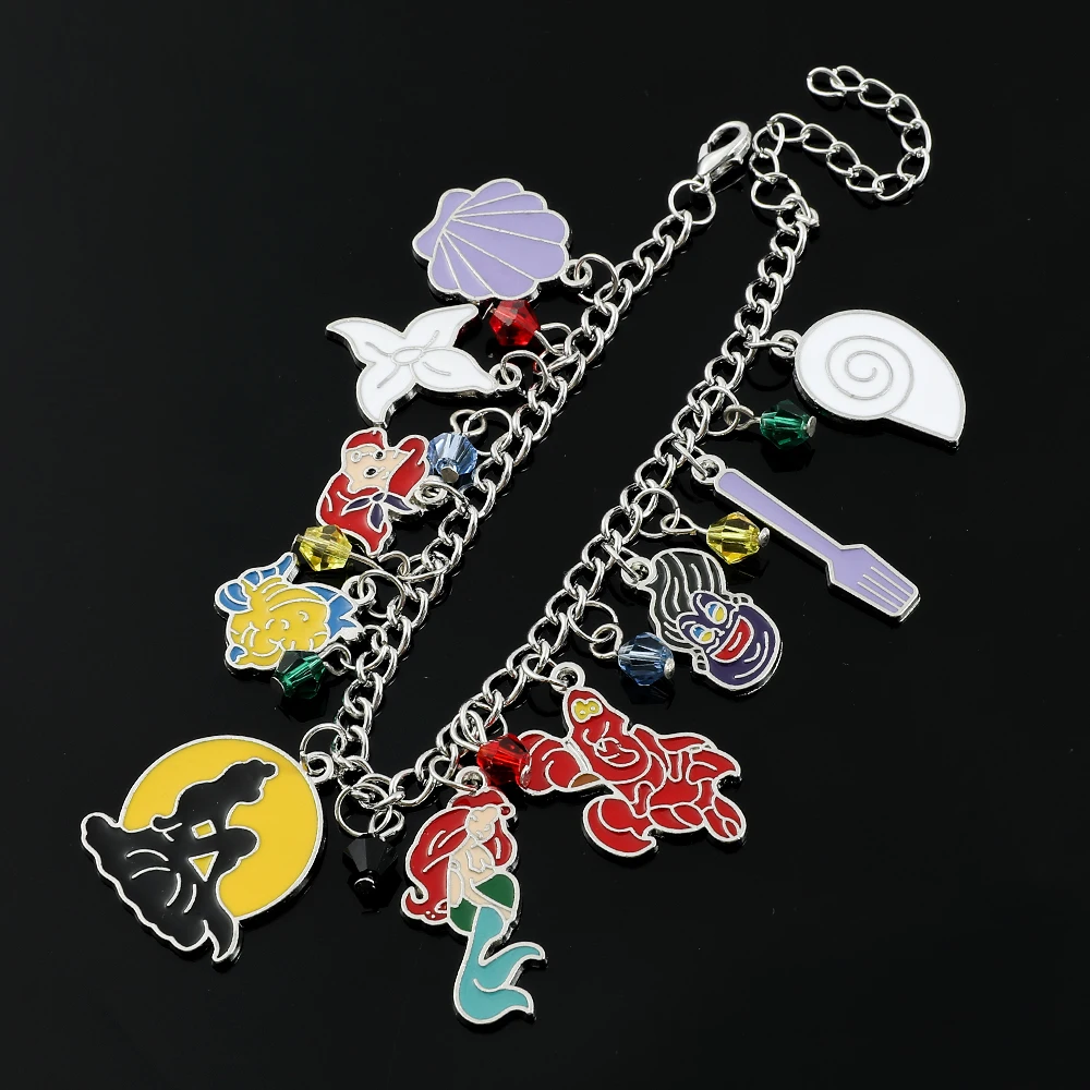 Kawaii Ariel bracciale con ciondolo in metallo smaltato Cartoon Anime The Little Mermaid bracciale per accessori per gioielli da donna regalo