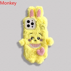 Warm Winter Plush 3D Rabbit Phone Case For iPhone 16 Plus 15 14 13 12 11 Pro Max Soft Silicone Cover Cartoon Fur Shockproof Case