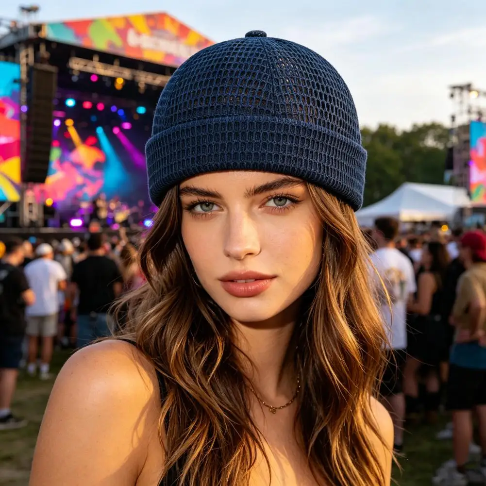 Men Adjustable Hat 2pcs Breathable Brimless Hats Adjustable Mesh Caps Lightweight Foldable Hip-hop Outdoor Travel Cycling