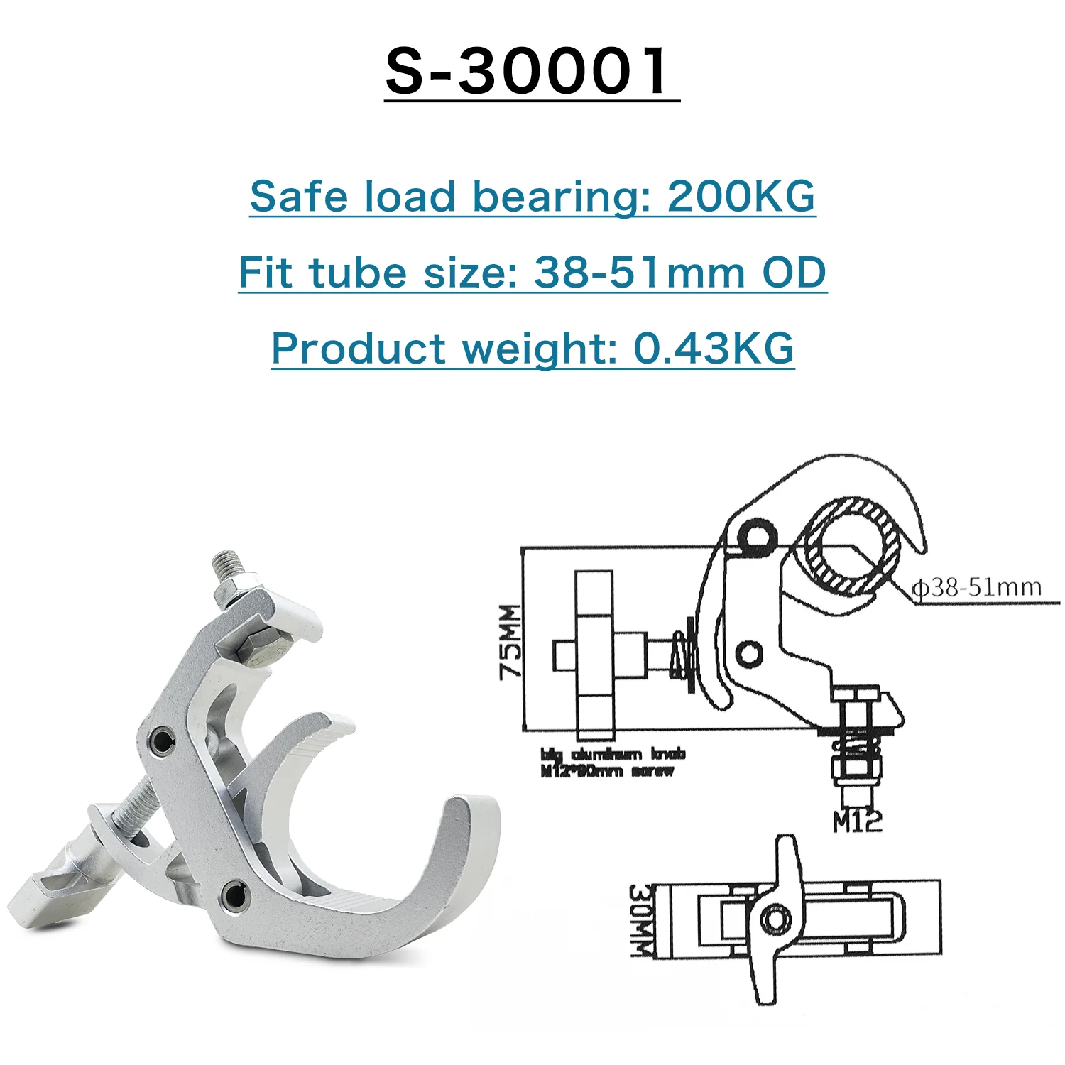 Gancio per luci da palco in alluminio nero Ganci per fascio par LED Morsetto per appendere club DJ Attrezzatura professionale per DJ da discoteca Gancio per luce a testa mobile