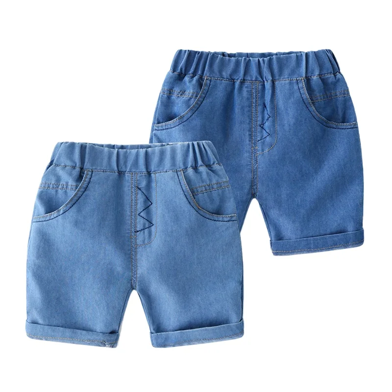 kids Summer Cool Mid-Waist Denim Shorts Boys' Elastic Waist Solid Color Capri Pants short jeans , Ages 2-7 Optional, 2 Colors