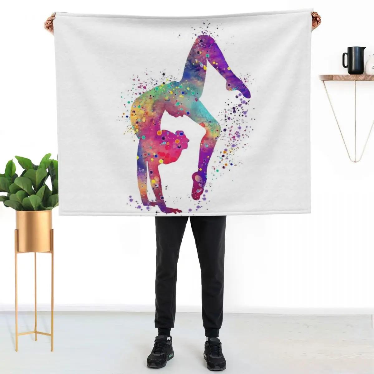 

Gymnastics Girl Tumbling Colorful Watercolor Art Gift Throw Blanket Portable Lightweight Blanket for Travel Camping