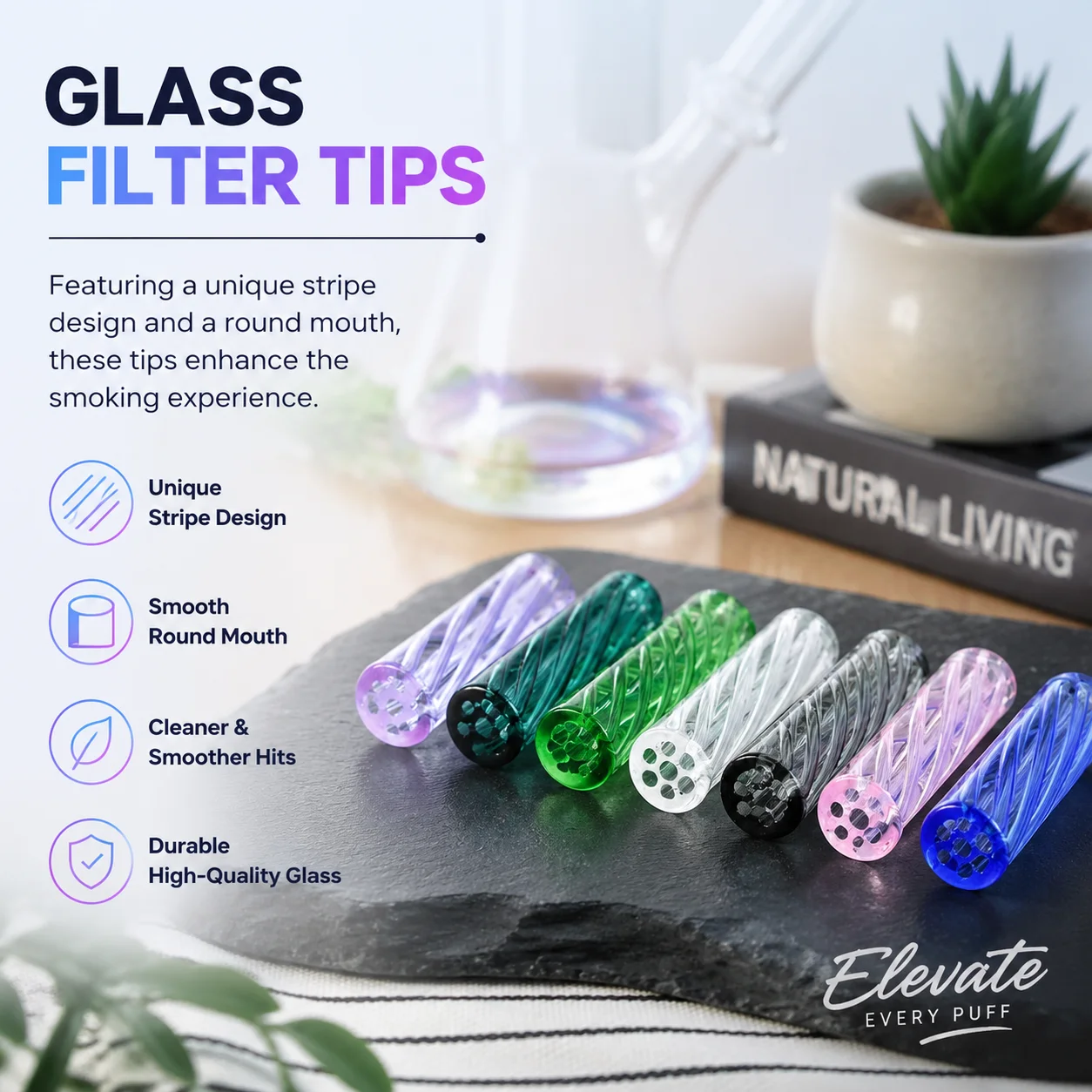 5Pcs Mini Glass Cigaret Pipe Filter Tips Round Mouth for Dry Herb Tobacco Rolling With 7 Holes Cigarette Glass Tool 7/8/12mm view 6