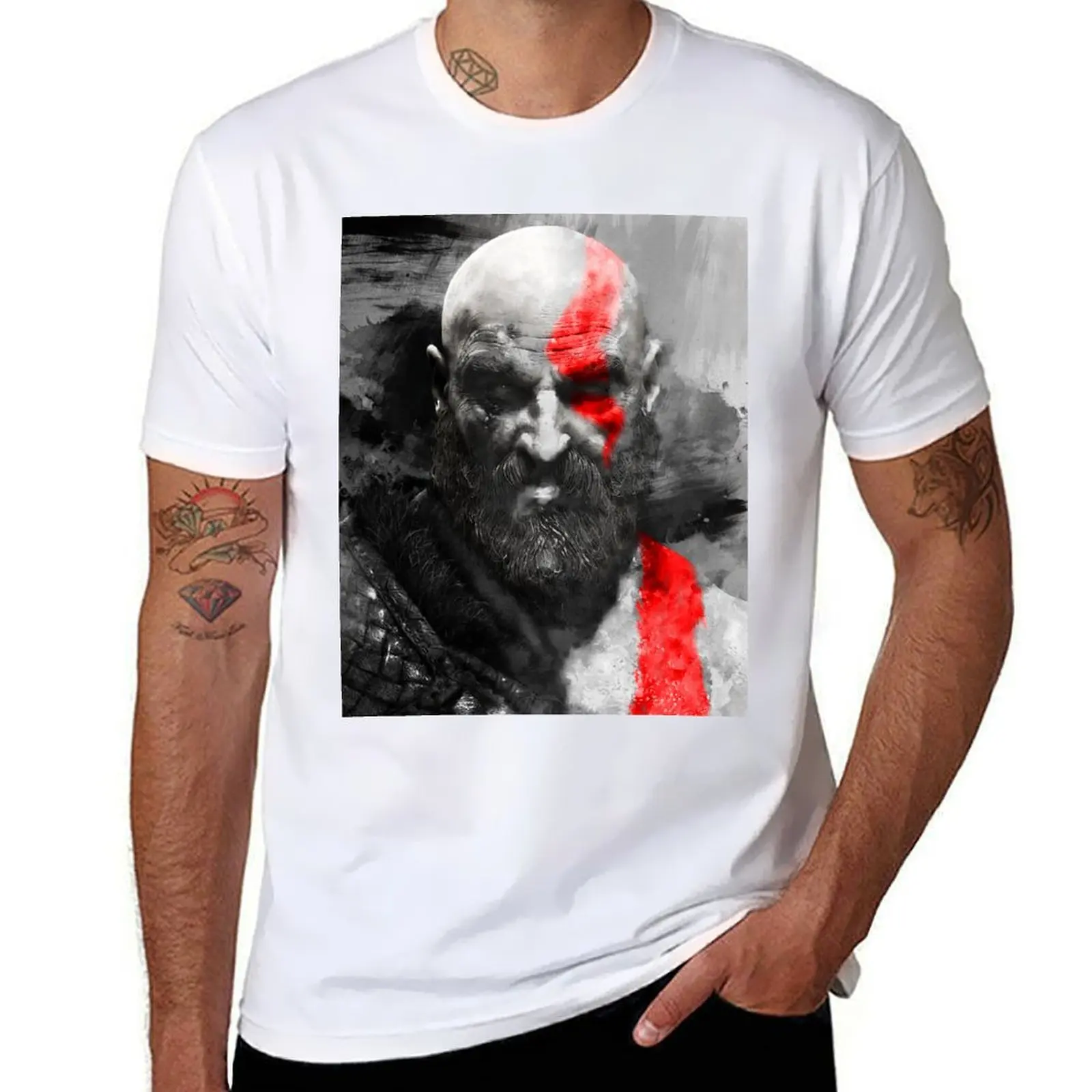 

Футболка Kratos Paint 150, хлопковая футболка, футболки с аниме для мужчин, футболка