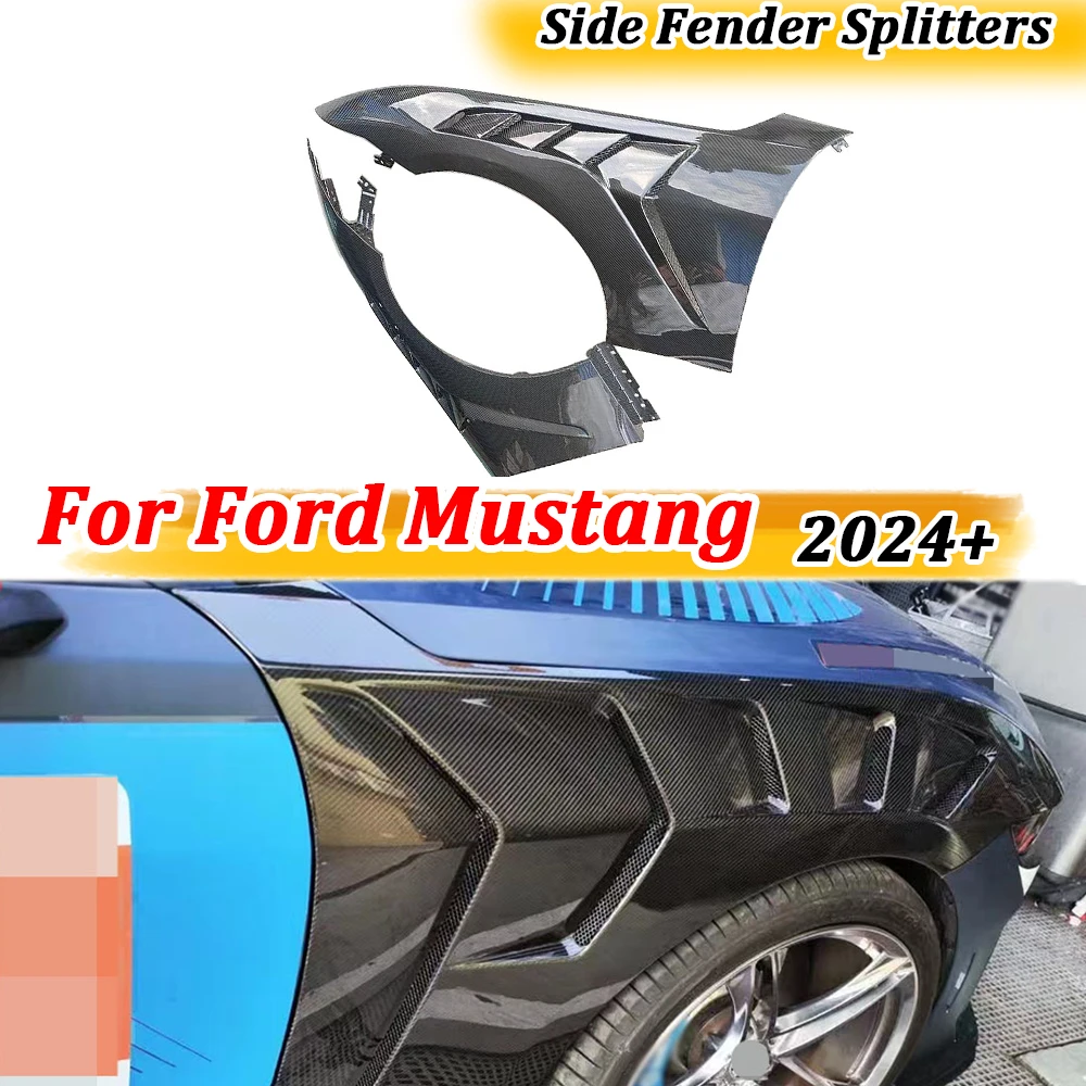 

Front Side Bumper Fins Air Vent Trims for Ford Mustang 2024+ Dry Carbon fiber Front Fender Canards Splitters FRP Body Kits Trims