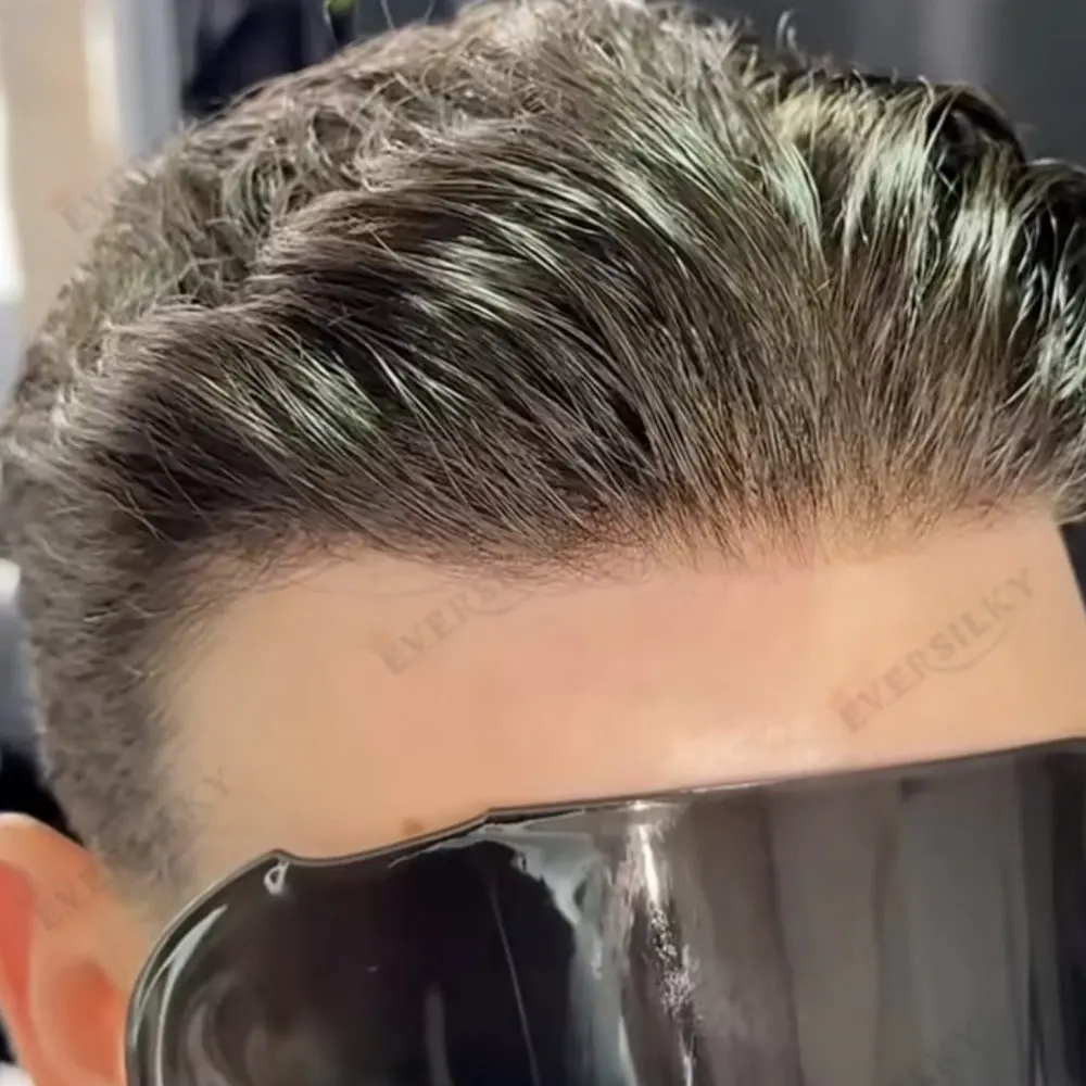 

Натуральный парик из человеческих волос, 80% плотность, 1B10 210 # Сверхлегкая система замещения волос с незаметной линией роста волос, толщина 0,02 мм