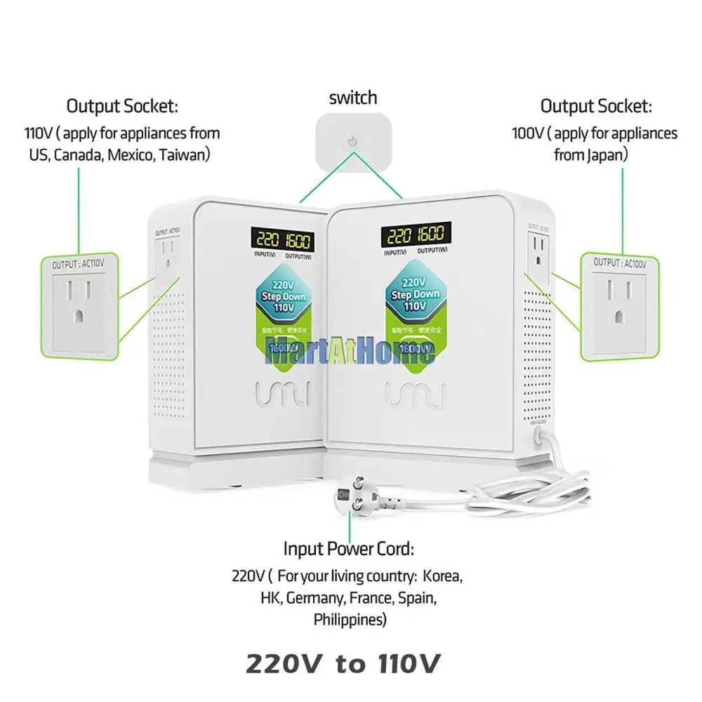 1600W Voltage Converter Household Travel Transformer 220V To 110V Step Down /110V To 220V Step Up