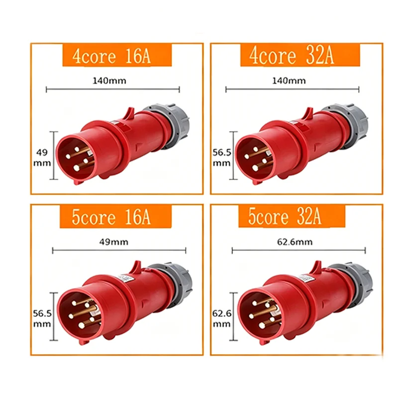 1Pcs Industrial Plug Socket Connector 3/4/5 Pin 16A 32A Waterproof 2/3 Phase Surface Concealed Mount Industrial Power Connector
