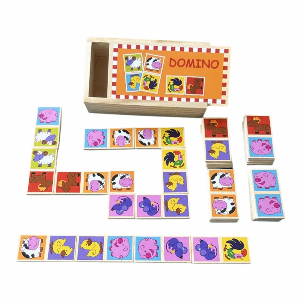 

Набор домино с мультяшным рисунком, 15/28 шт., деревянная коробка, игра-головоломка, развивающая игрушка, разноцветная когнитивная головоломка-пазл