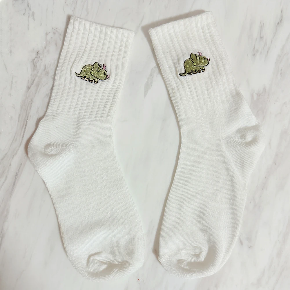 5 Pairs/Pack Cute Women Embroidery Dinosaur Socks White Lovely Cartoon Animal Vintage Shortnovelty Crazy Funny Cozy Socks image 5