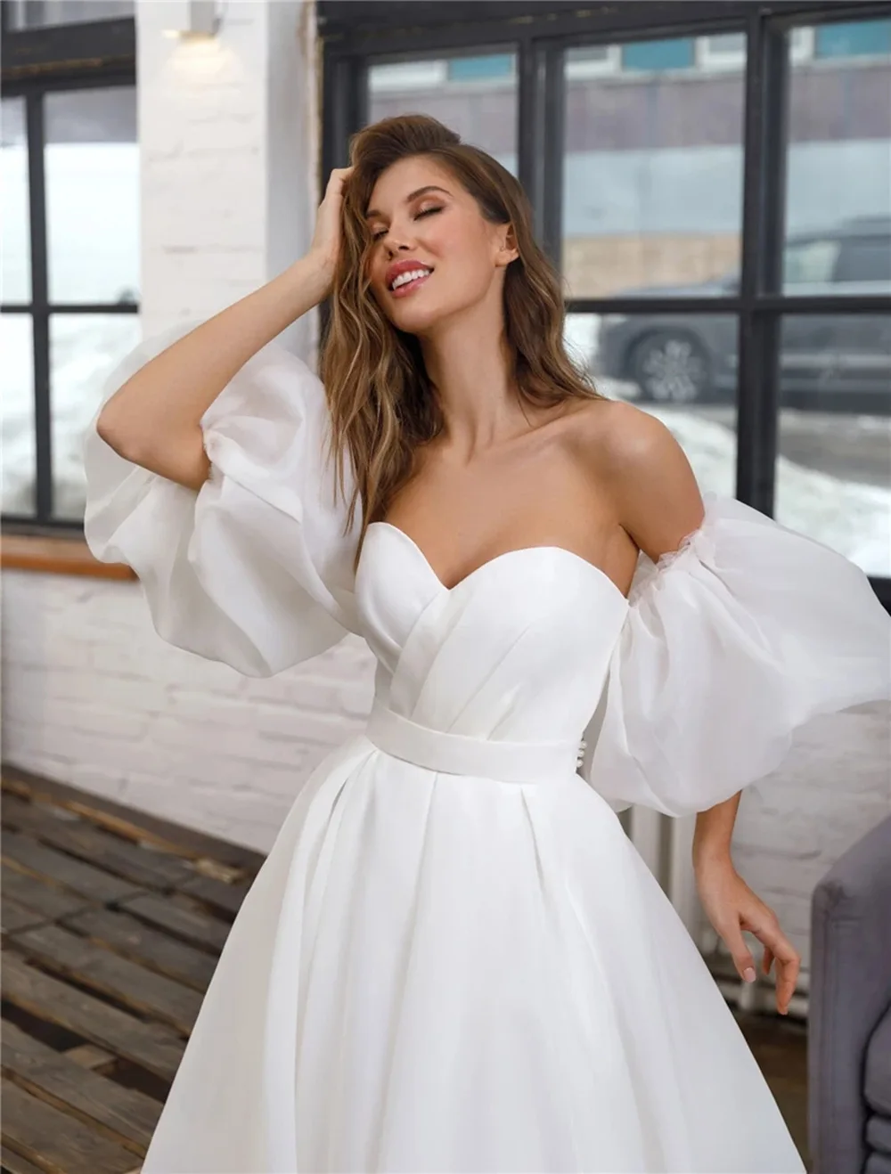 Eine Linie Brautkleider Puff ärmel Schatz Brautkleider formelle Gelegenheit vestido de novia Robe Mariage