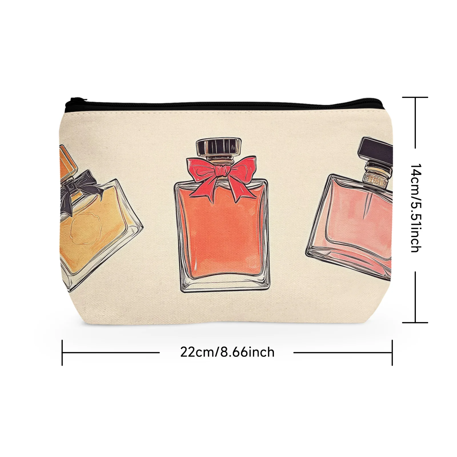 1Pc Perfume Bottle Pattern Cosmetic Bag For Women Bow Fashionable Gift Portable Cosmetic Bag With Zipper