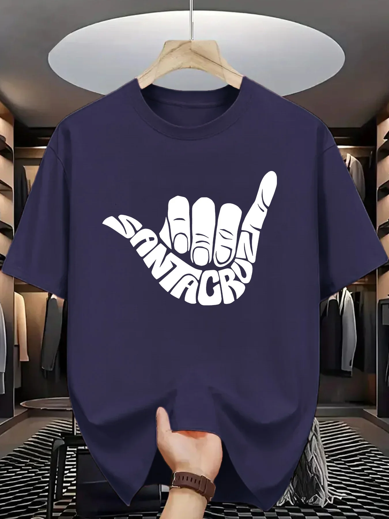 T-shirt décontracté à manches courtes pour homme, 100 % coton, motif lettres imprimé, col rond, style sport, été