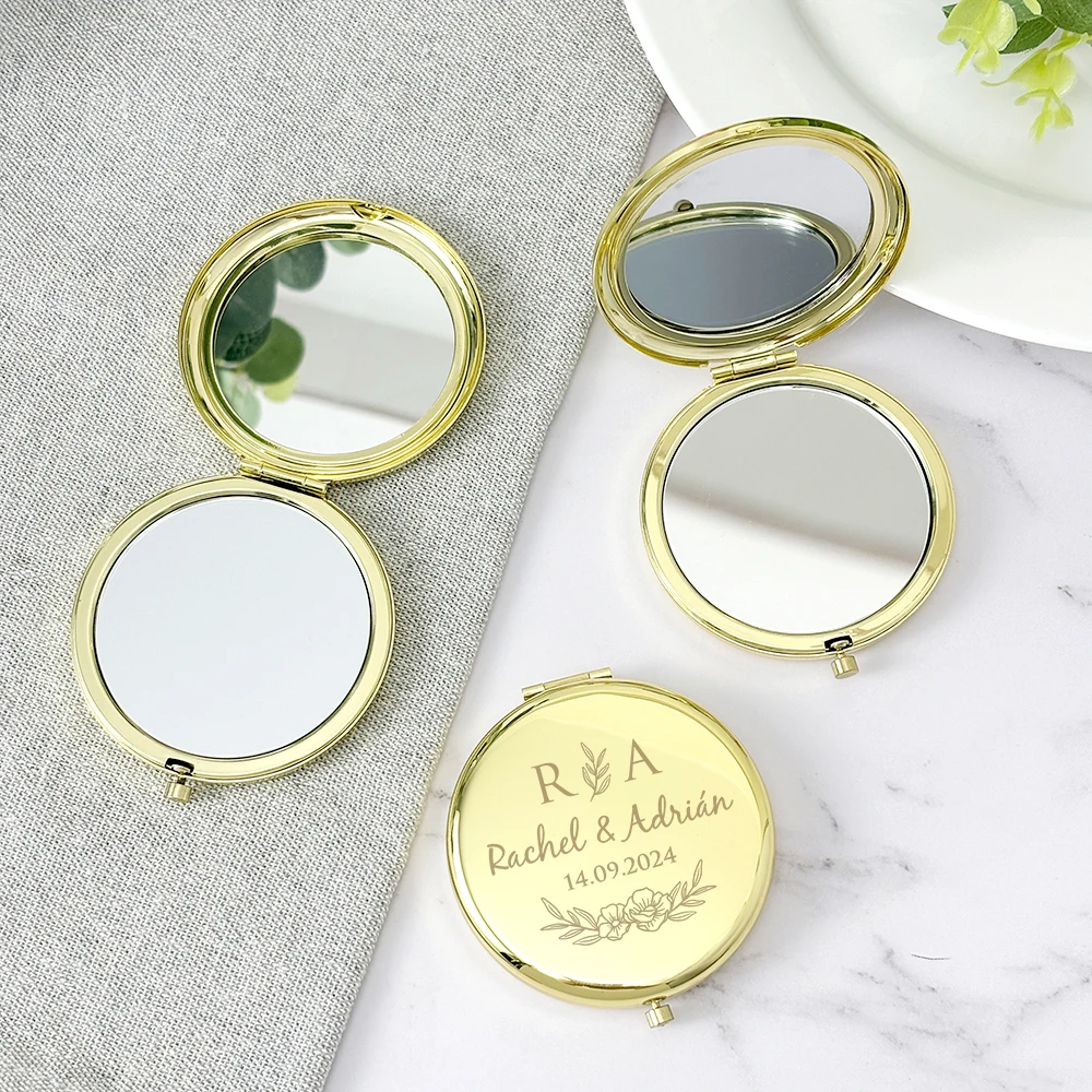

Wedding Souvenirs Wedding Gifts for Guests Personalized Golden Compact Mirrors Wedding Personalized Items Pocket Makeup Mirrors