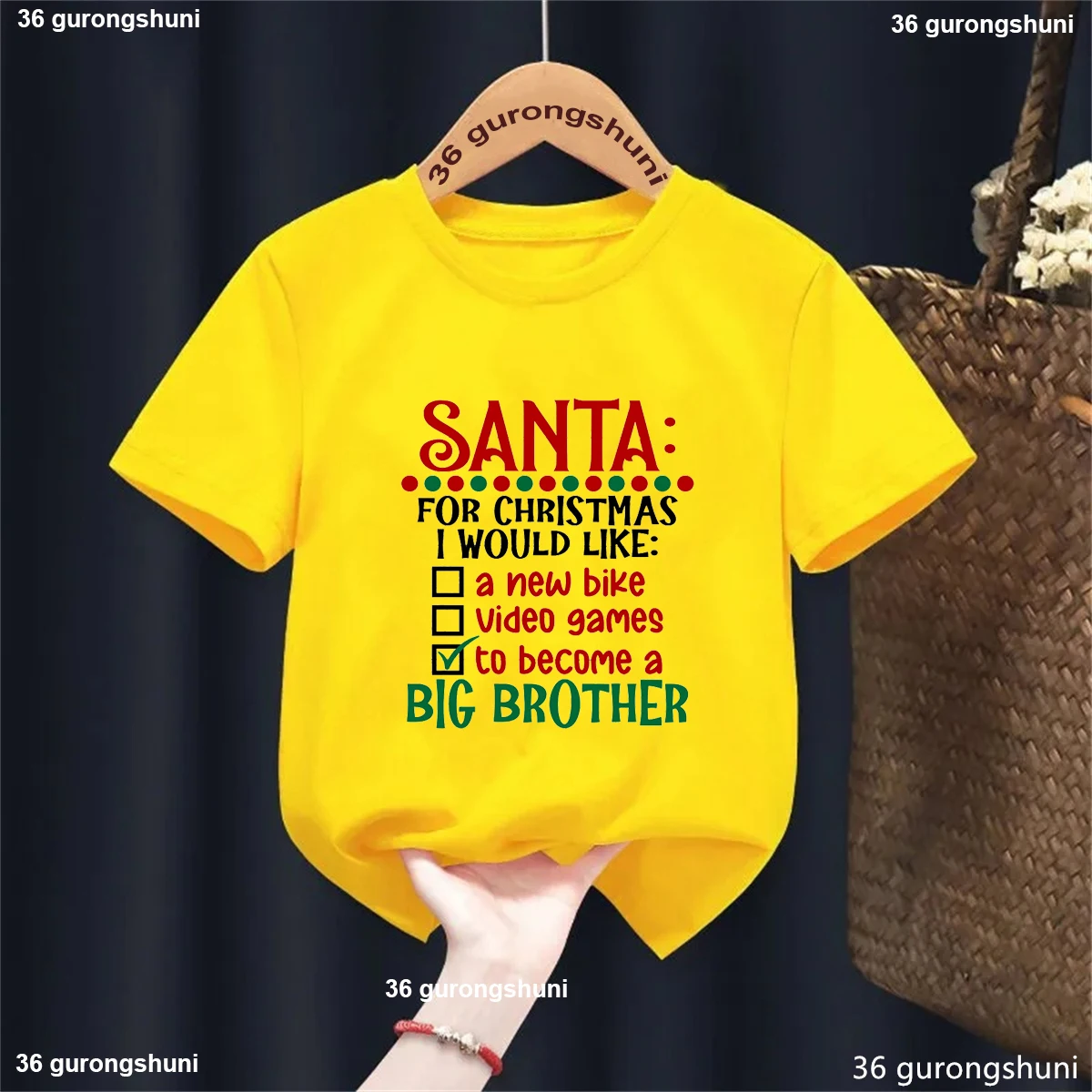 Santa For Christmas I Would Like To Become A Big Brother Graphic Printed Tshirt Boys Kawaii Kids Clothes Summer Solid T-Shirt