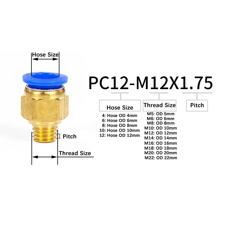 M6/M8/M10/M12 Metric Thread Straight Pneumatic Air Hose Quick Fitting Water Nozzle Mold Copper Quick Connector