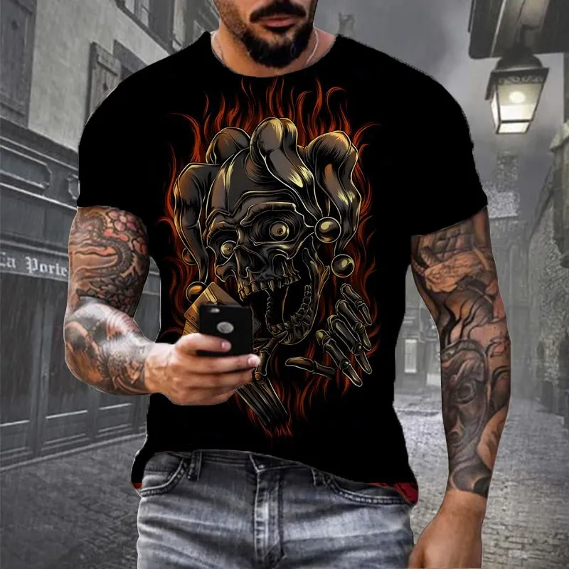 summer New T Shirts for Men round neck T Shirt 3d Skull Graphic Print T-shirts Short Sleeve fashion casual loose Men\'s Clothing