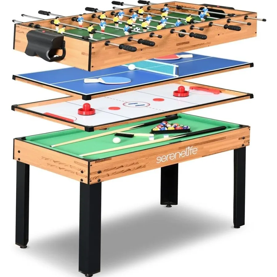 

4in1 Multi Game Table 48 Sports Arcade with Accessories Ping Pong Air Hockey Pool Billiards Soccer Foosball All in One Indoor O