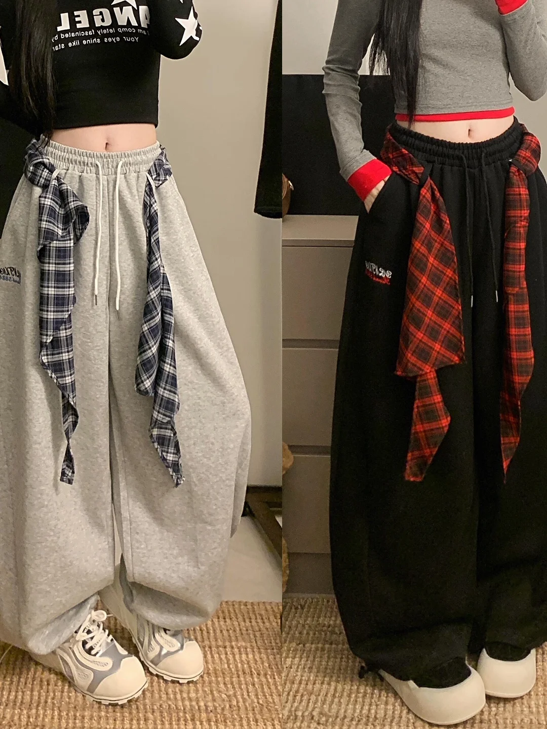 

Американские ретро-брюки в клетку с широкими штанинами для женщин, весенне-осенние свободные брюки для хип-хопа и джазовых танцев, повседневные спортивные брюки
