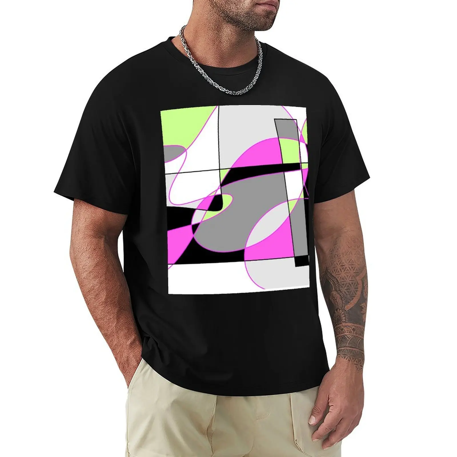 

Modern Geometric Abstract in Pink Lime Green Gray White Black T-Shirt oversizeds graphic tee shirt mens shirts graphic tee