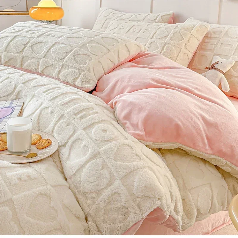 

Winter Luxury Queen Size Bedding Set Home Textiles Solid Colour Thick Warm Plush Duvet Cover Sheet Pillowcase 4pcs Bed Linen Set