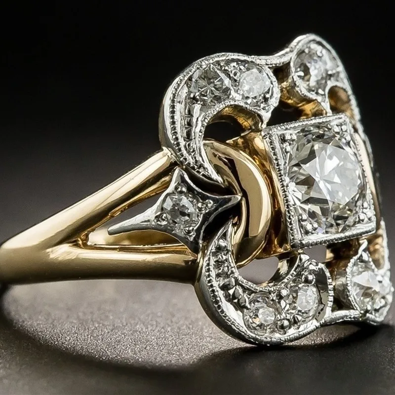 Huitan Brillante, neuartige zweifarbige Ringe für Damen, edles, opulentes, leuchtendes Fingeraccessoire für Partys, anmutiger, stilvoller Hochzeitsschmuck