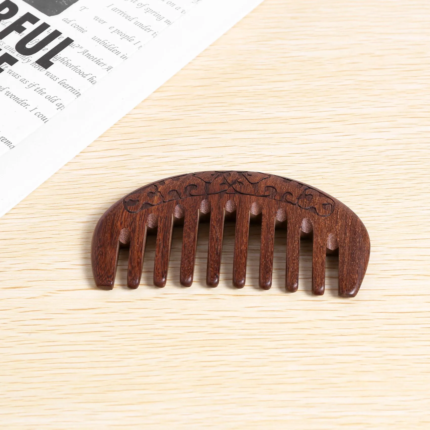 Wood Comb Wooden hair comb Natural Comb-Anti Static Massage through the comb (Flower-Wide tooth)