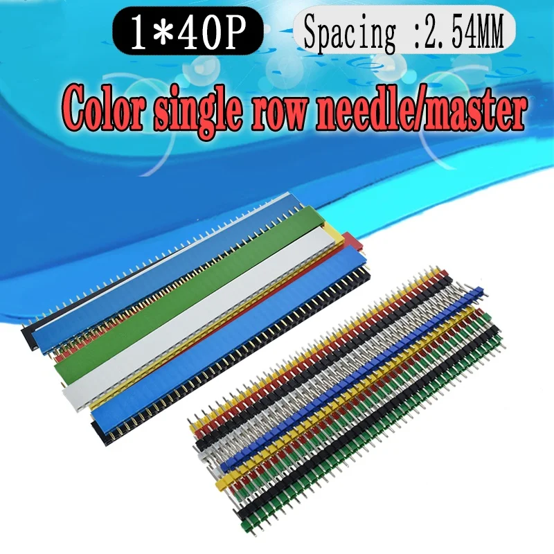 12 peças 2.54mm preto +ranco + vermelho + amarelo + preto + azul unica linha masculina 1x40 1*40 pinos cabeçalho tira rohs cgkch090 fêmea