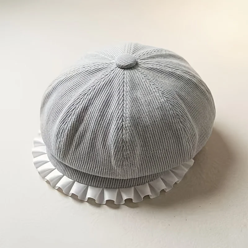 Newsboy Cap with White Ruffled Trim Pure-sweet Style Pointed Cap Vintage Cute Beret, Lightweight Women Daily Wear  Accessories