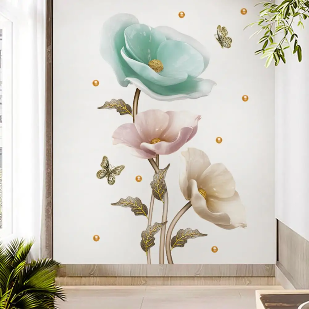 Elegant Orchid Plant Wall Stickers Durable PVC Material Easy to Clean High-Adhesive Design Decorative Painting Decals Home Decor