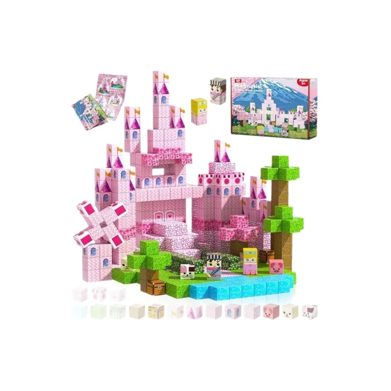 자석 블록 마인 월드 마그넷 큐브 세트 STEM 몬테소리 감각 장난감 어린이 남아 여아 3세 이상 DIY 모델