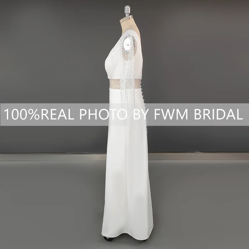 8729 #   100% fotos reales traje de dos piezas mangas largas de encaje vestido de novia con lentejuelas vestido de novia personalizado