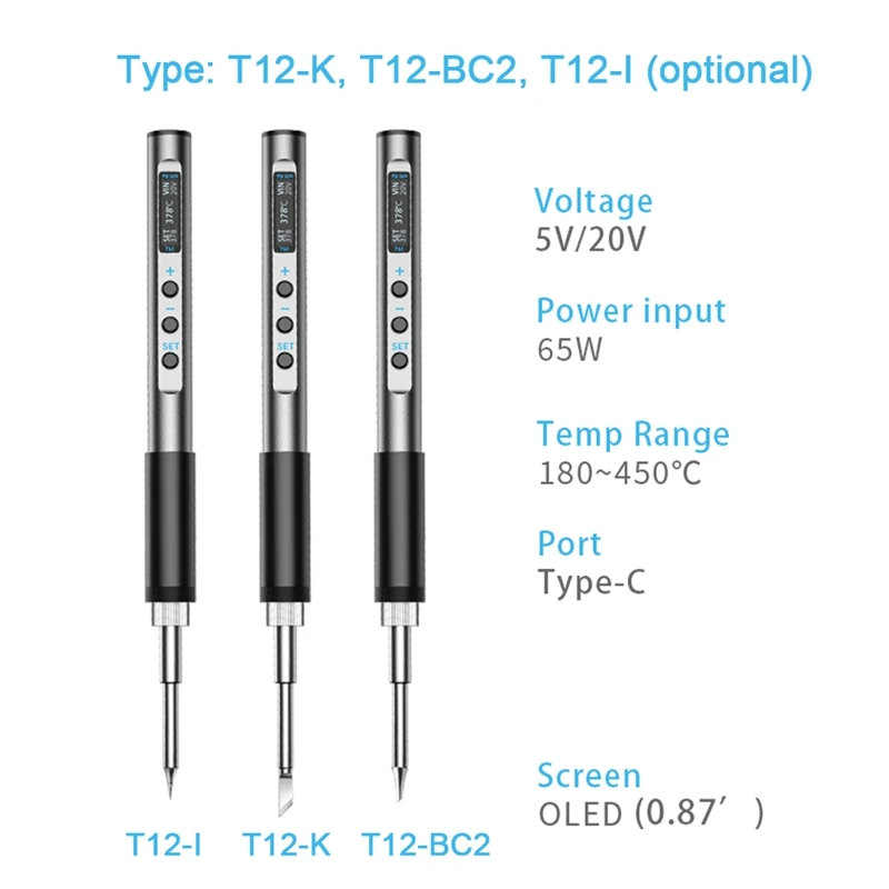 PTS100 T12 65W Electric Soldering Iron OLED Display Welding Pen Fast Heat Conduction