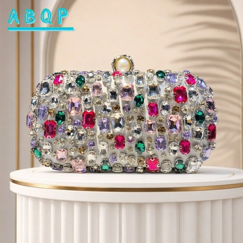 ABQP New Dinner Clutch Luxury Brand Diamond Dinner Party Clutch Diamond Shiny Fashion Chain Women's Shoulder Bag High Quality