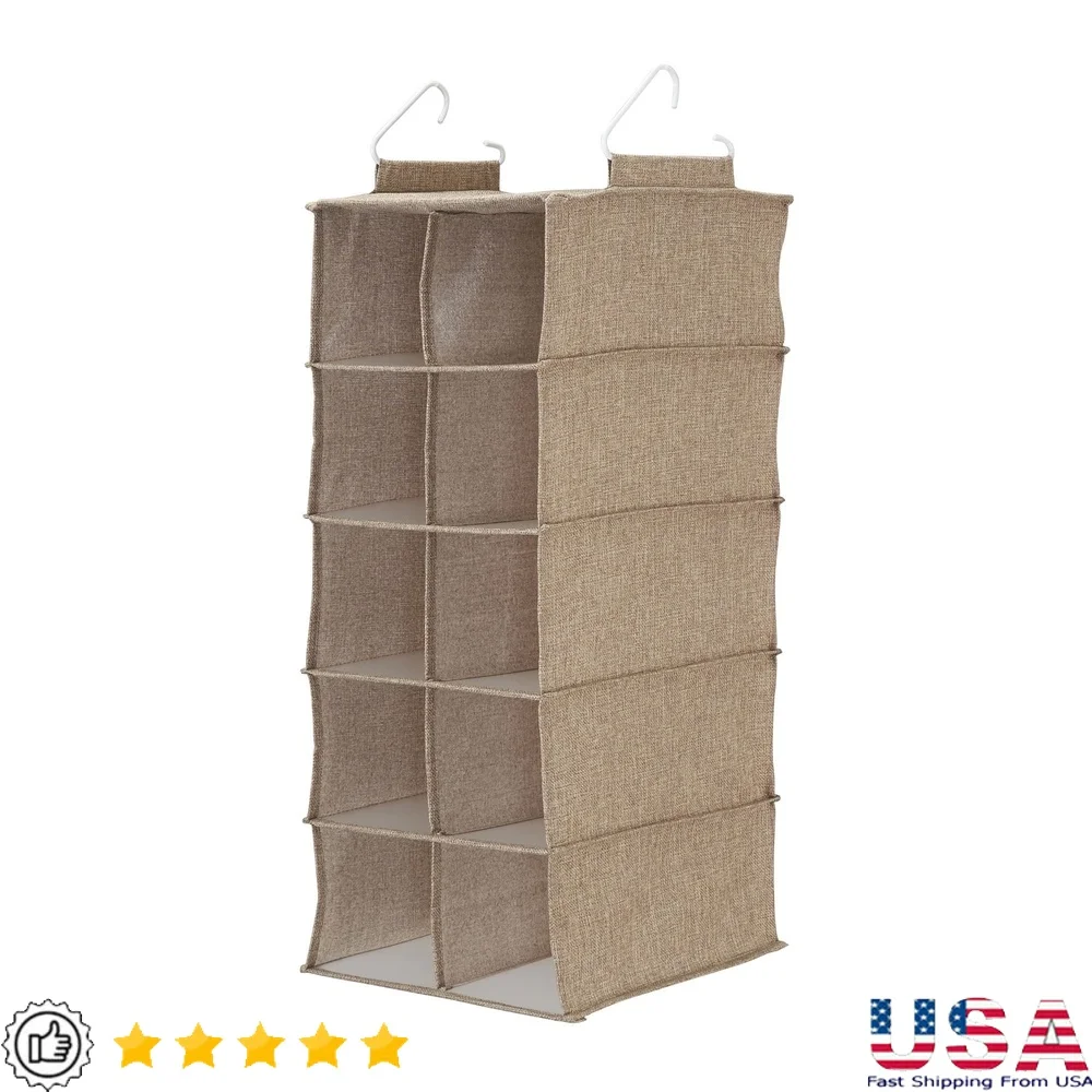 

10 Pocket Hanging Shoe Organizer Canvas Storage 2 Hooks Space Saving Footwear Holder Closet Tidy Durable Breathable Design