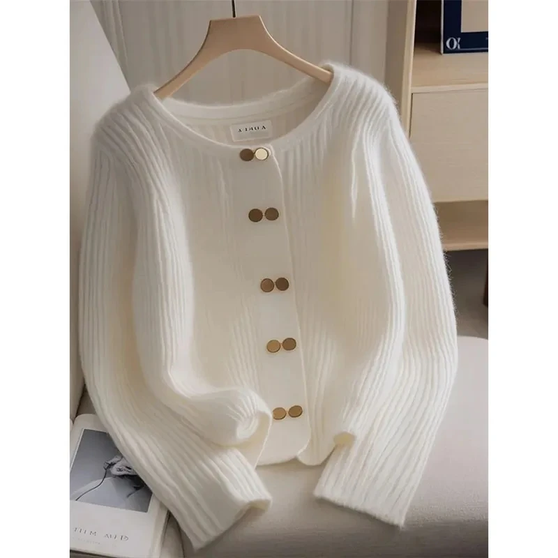Autumn Winter New 2025 Korean Sweater Cardigan Women Long Sleeve Casual White Loose Knitwear Ladies Sweater Jacket Female Top