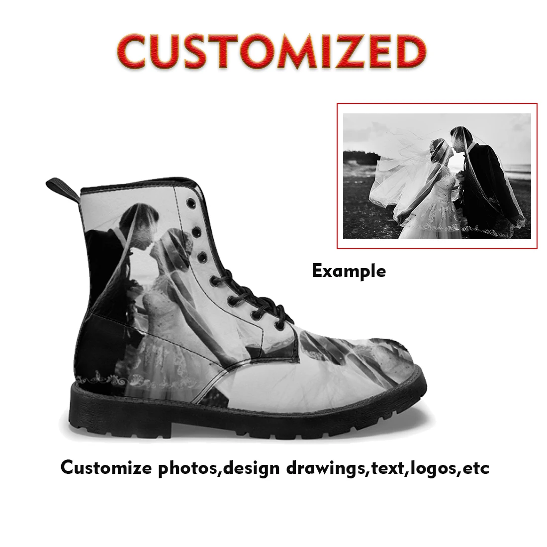

Casual and stylish boots, customizable with images, text, and logos. Suitable for couples, events, and corporate custom