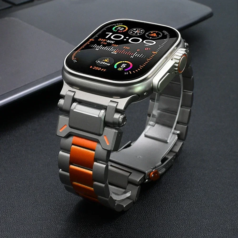 Luxury Titanium Orange Band for Apple Watch Ultra 2 49mm 42 44mm 45mm Business Bracelet for iWatch Series 9 8 7 6 5 4 3 se Strap