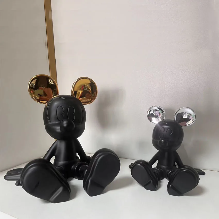 Hot Disney Mickey Mouse Cartoon Figure Sitting Posture Resin Model Doll Toys For Home Living Anime Statue Decor Room Ornament