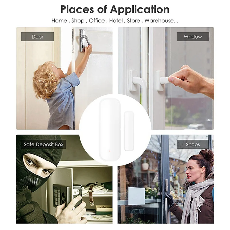AAAEL-Tuya Wifi Inteligente Porta Janela Sensor Casa Detector Magnético de Porta Interna Compatível com Alexa e Google Home