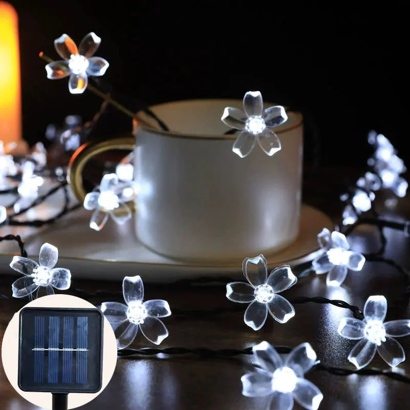 

Праздничный уличный солнечный свет, гирлянда, светодиодный гирлянда с вишневым цветом, садовое дерево, солнечная гирлянда, украшение для свадебной вечеринки, балкона