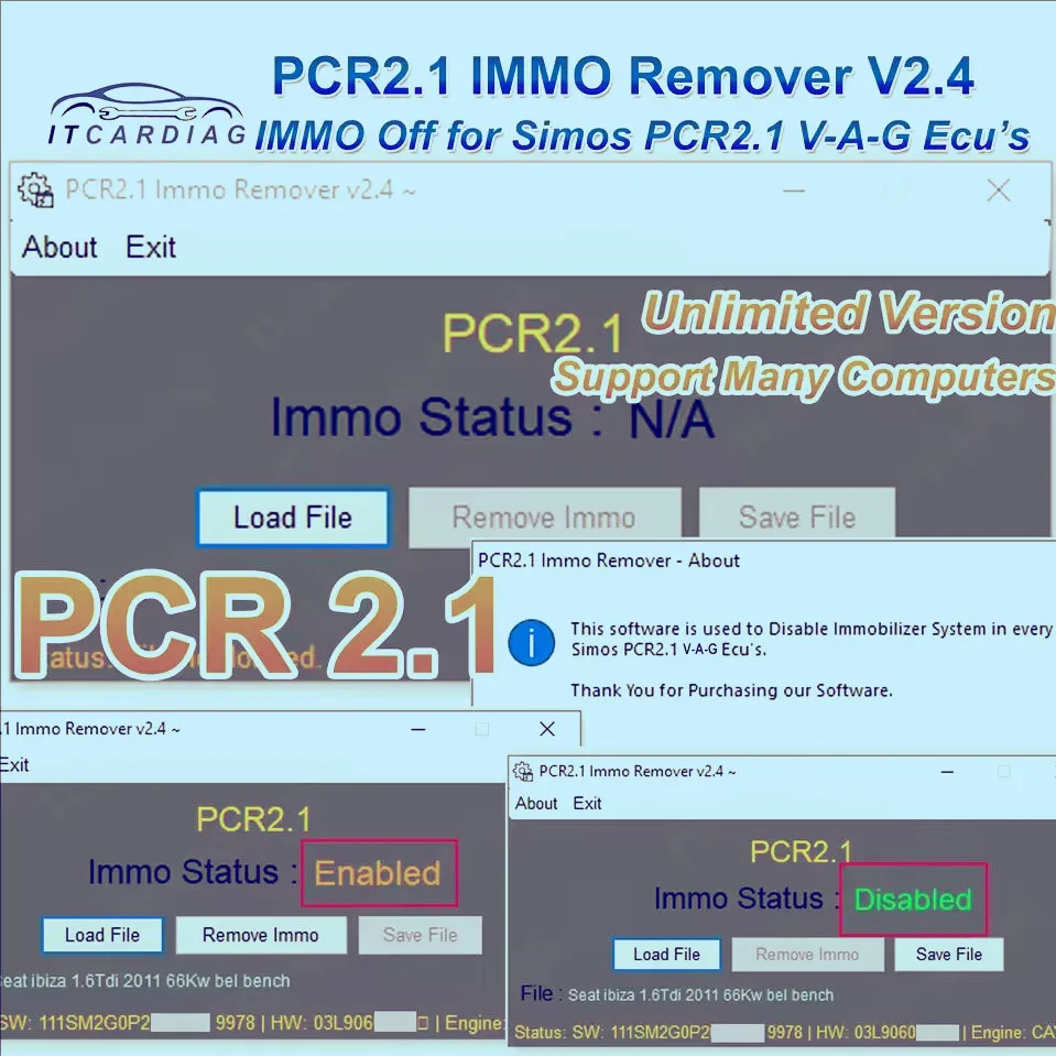 

PCR 2.1 Unlimited Verison PCR2.1 Immo Remover IMMO OFF Fix SIMOS for VAG ECU No Checksum Correction Algorithm Car SOFTWARE