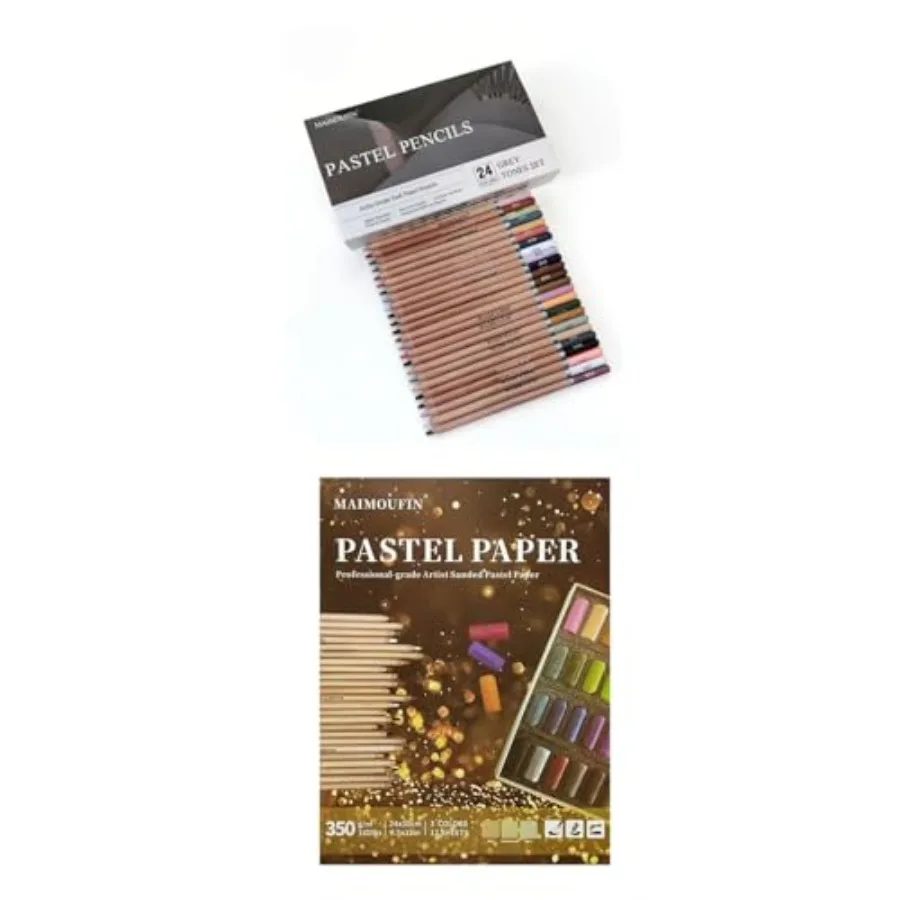

Soft Pastel Pencils 24 Colors Grey Toneand12-Sheet 3-Color Pastel Sandpaper Pad