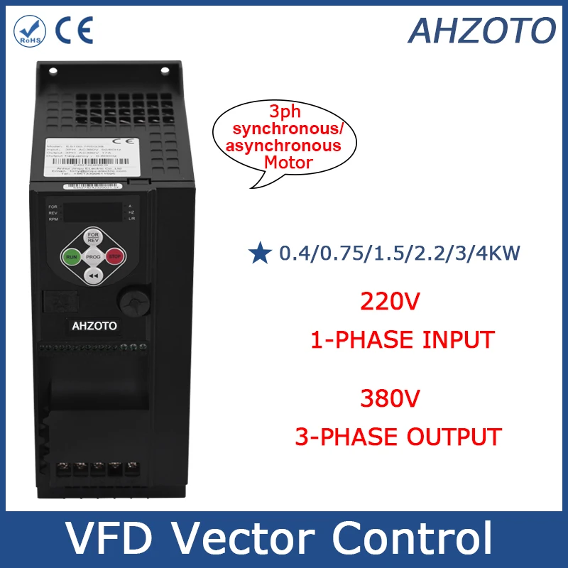 

Variable Frequency Drive Motor Speed Control Inverter VFD 220V to 380V 0.4KW-4W 1 Phase to 3 Phase Output for Industrial Use