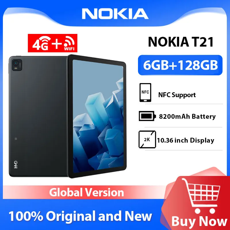 Nokia-Tableta T21 versión Global, Tablet con soporte NFC, 6GB de RAM, 128GB de ROM, 4G, WiFi, pantalla de 10,36 pulgadas, 8200mAh, cámara de 8MP, Android 13